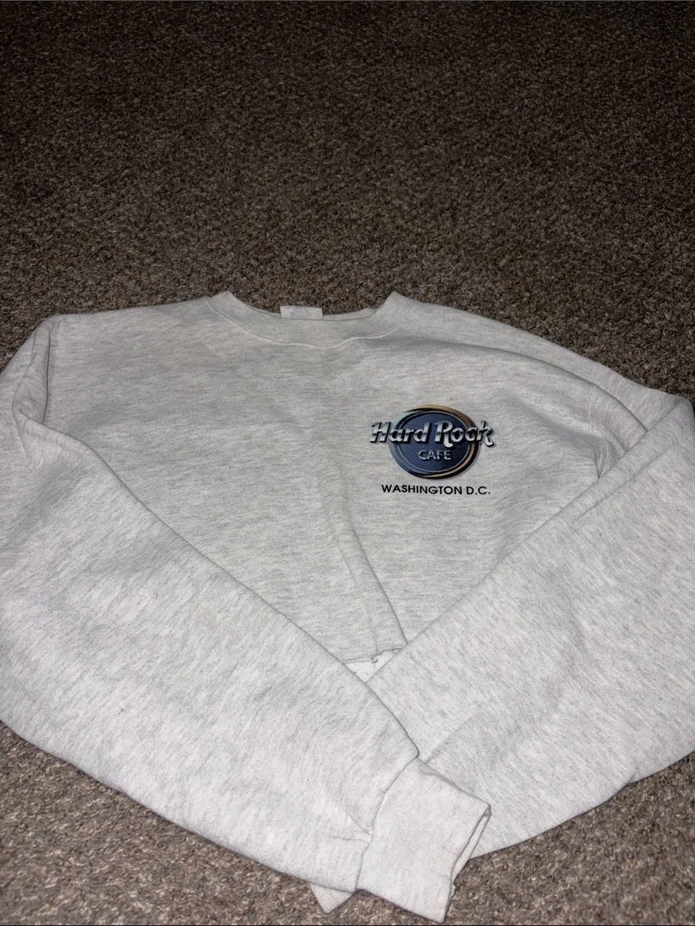 Hard Rock Cafe Light Gray Men's Crewneck Sweatshirt with Blue Logo